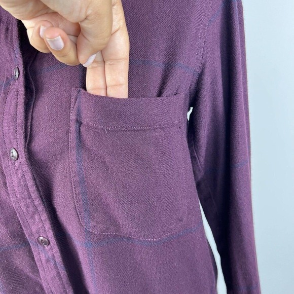 Athleta Heat Tech Flannel Button Down Shirt XS Maroon Windowpane Plaid - Picture 5 of 11